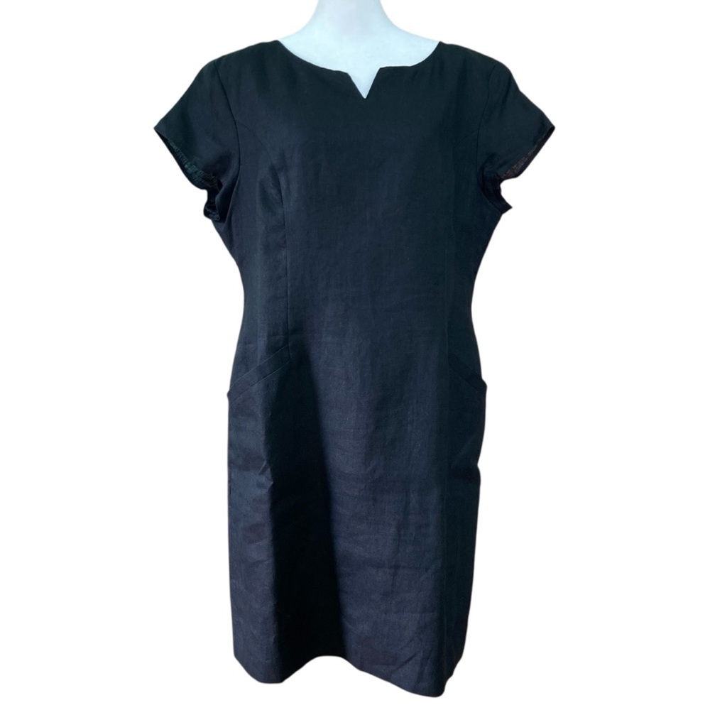 Talbots Black Irish Linen Shift Dress‎ with Pockets Lined (Size 16P)